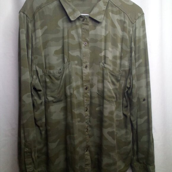 A. N. A. Button Up Shirt XL Blouse Long Sleeve Camo Green - Picture 9 of 14